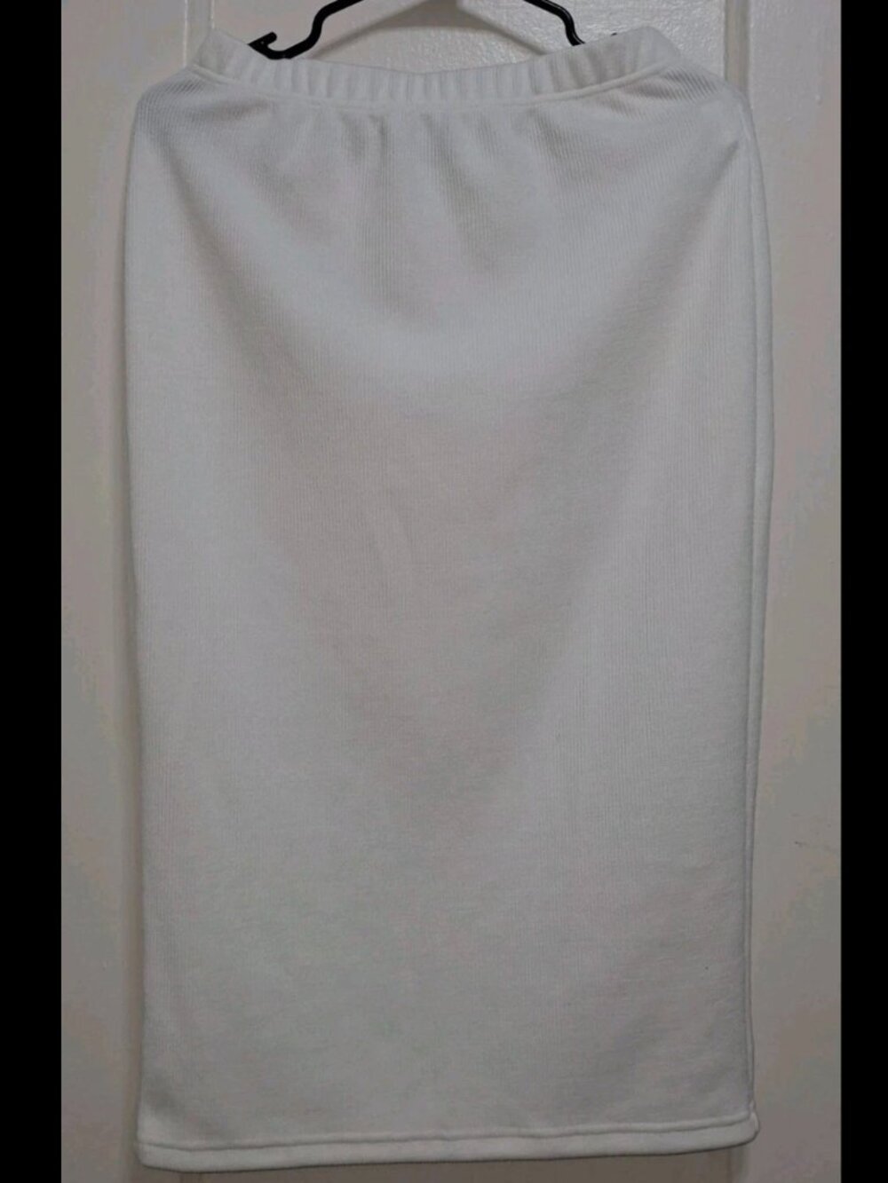SHEIN Women’s White Ribbed Knit Midi Pencil Skirt Size L 8/10 Stretch